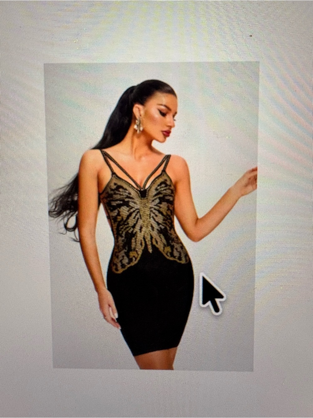 Black Bodycon Dress with Gold Sequin Butterfly Detail